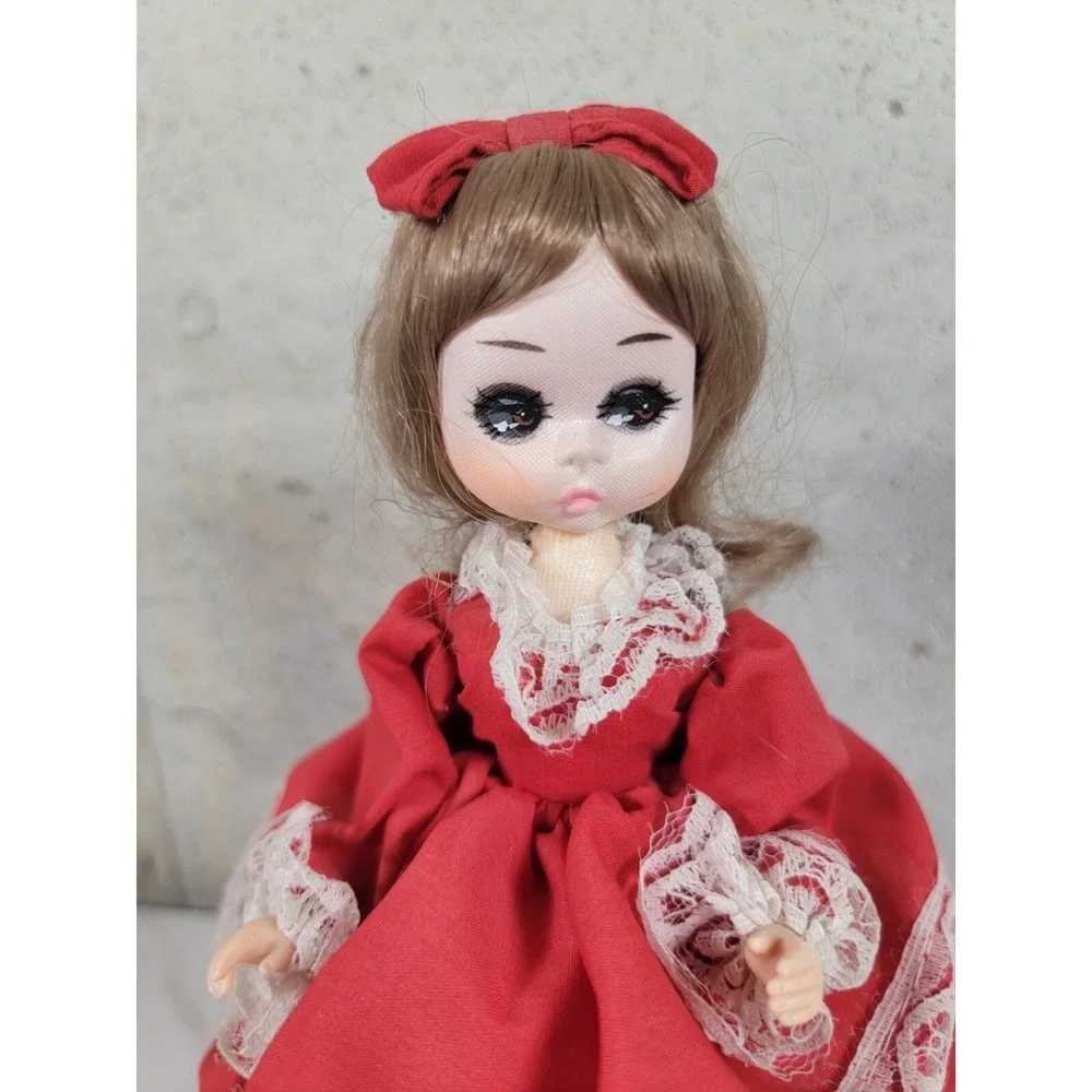 Vntg 1980s Bradley Doll Be Min Valentines Miss February‎ Doll Red Dress Sad eyes